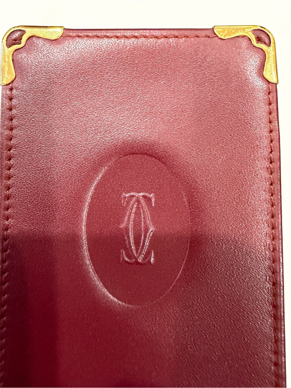 Cartier Red Leather Card Holder with Gold Corner Accents